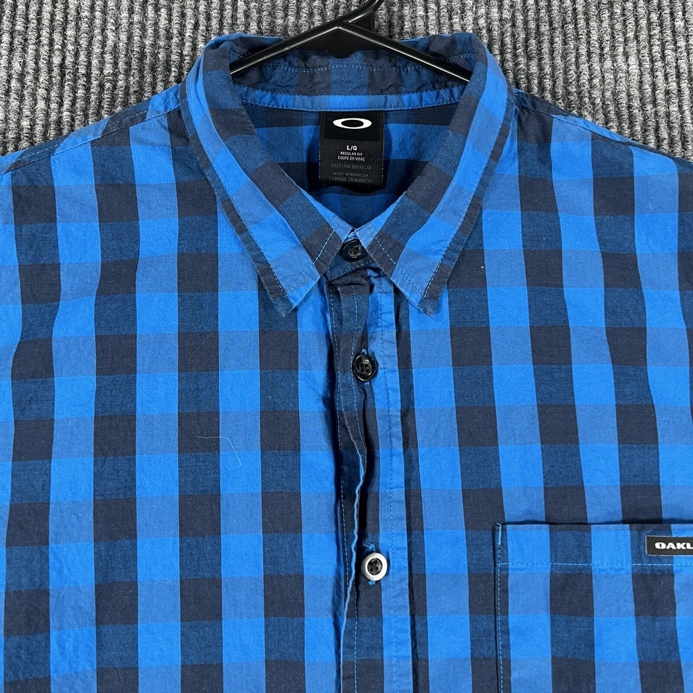 Oakley Shirt Mens Large Blue Buffalo Plaid Long Sleeve Button Up Regular‎ Fit